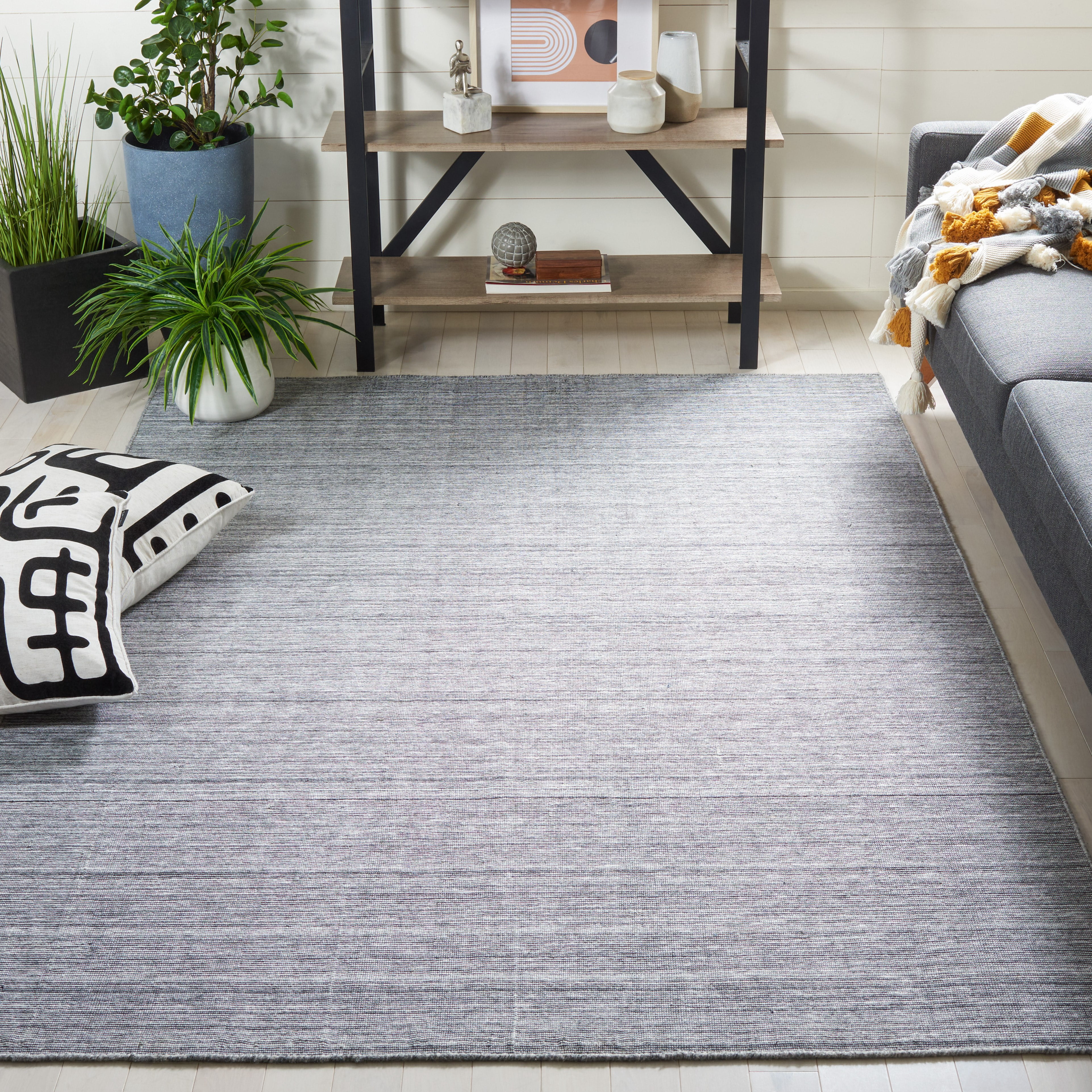 SAFAVIEH Kilim Cemal Striped Polyester Area Rug, Grey/Ivory, 8' x 10'