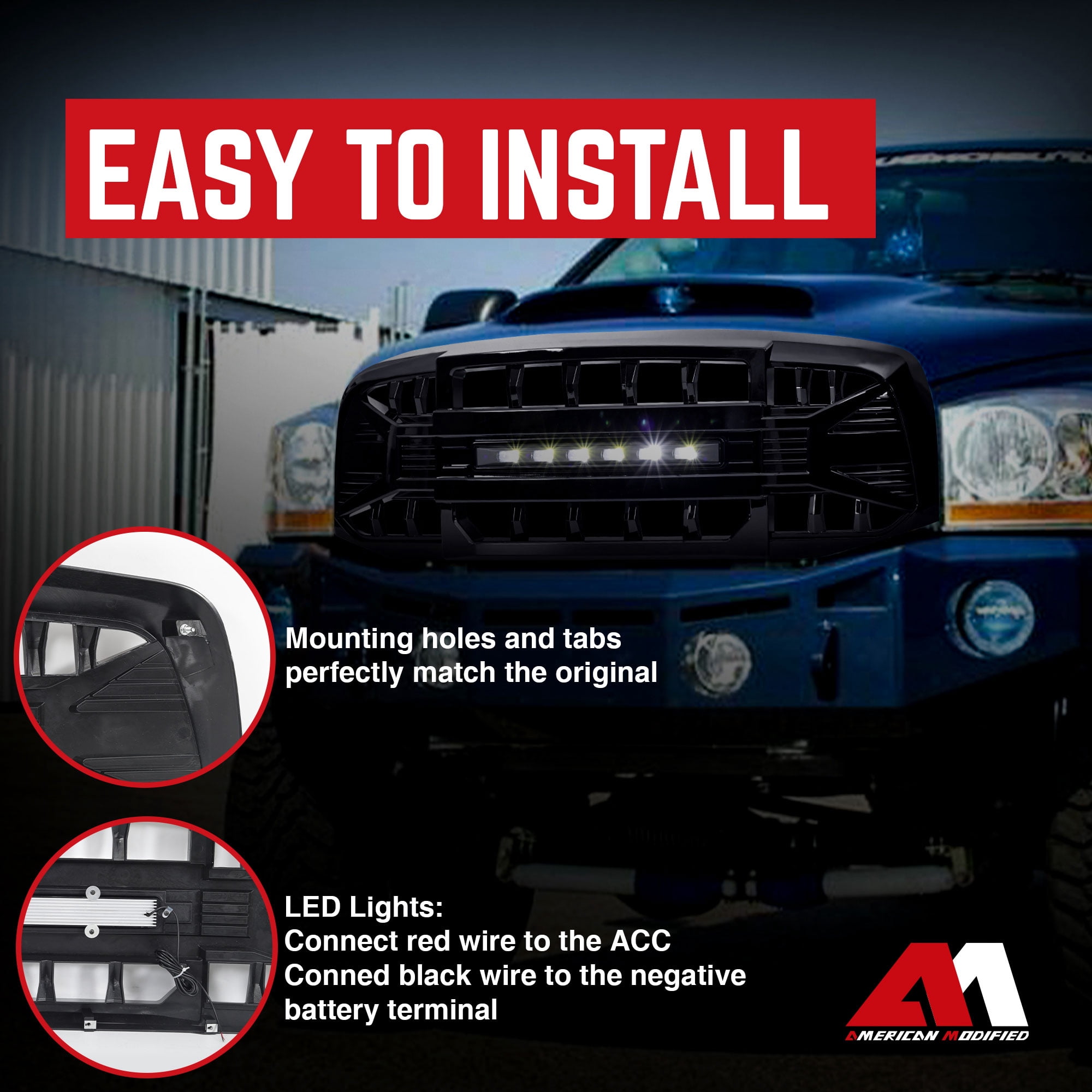 AMERICAN MODIFIED Armor Grille for 2006-2008 Dodge Ram 1500, Glossy Black