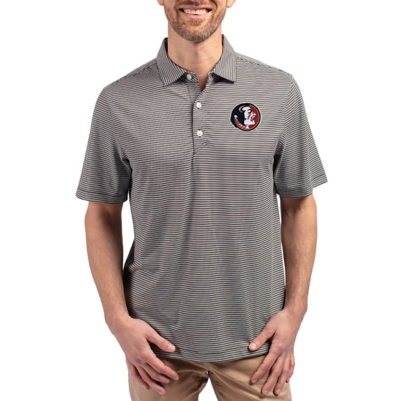 Men's Cutter & Buck Black Florida State Seminoles Forge Eco Double Stripe Stretch Recycled Polo