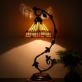 thumbnail image 4 of Tiffany Lamp Stained Glass Table Lamp, Bedside Lamp with Metal Leaf Thin Base 21" Tall, Yellow Hexagon Mission Banker Style Desk Light for Bedroom Living Room Farmhouse WERFACTORY LED Bulb Included, 4 of 6