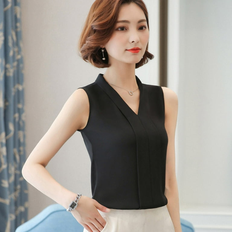 black chiffon sleeveless blouse