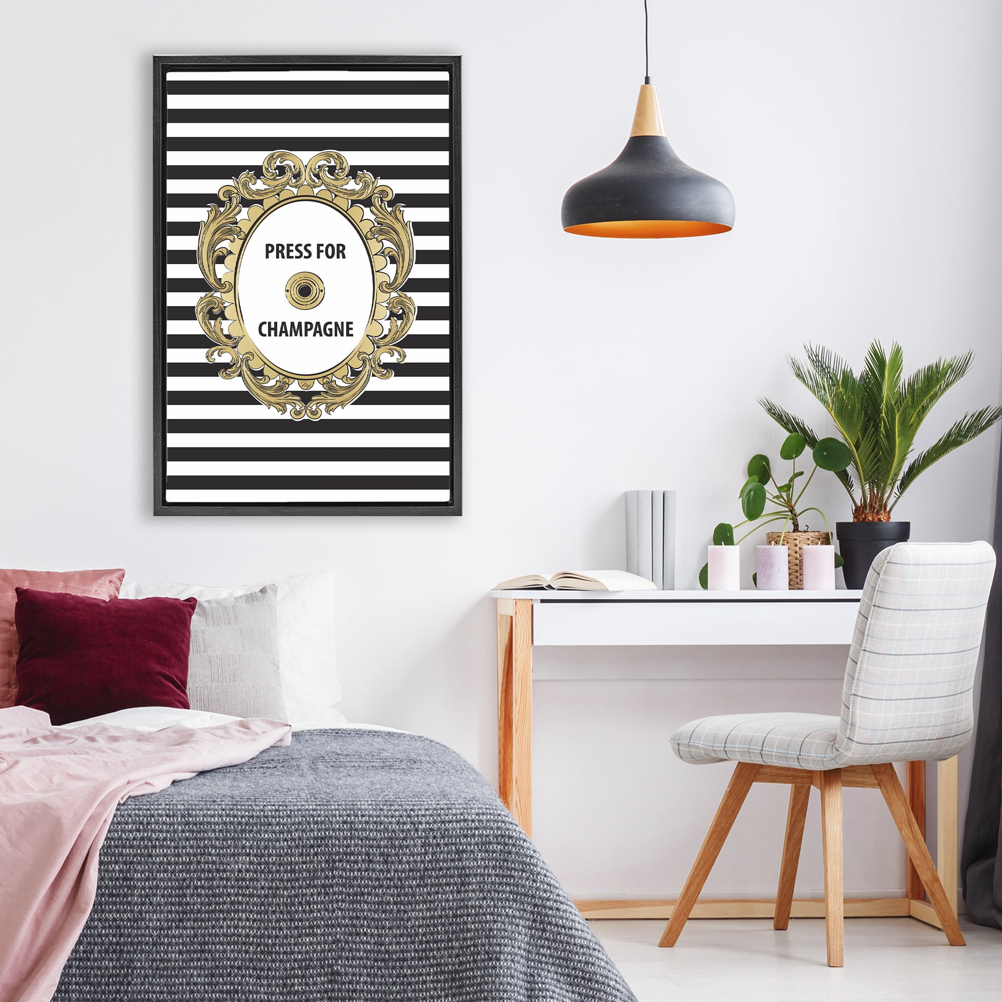 Stupell Industries Press For Champagne Celebration Black Framed Floater Canvas Wall Art, design by Martina Pavlova