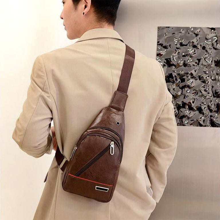 PU Leather Sling Bag Crossbody Backpack Travel Daypack Lightweight TFYZYY PU Leather Sling Bag Crossbody Backpack for Men and  main image 4