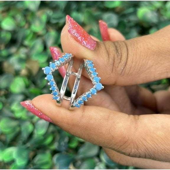 Turquoise Solitaire Wedding Wrap Ring Enhancer in 925 Sterling Silver - Birthday gift