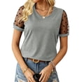 thumbnail image 2 of Zulora Women's Lace Sleeve Blouse Crew Neck Casual Elegant Office Work Top, 2 of 7