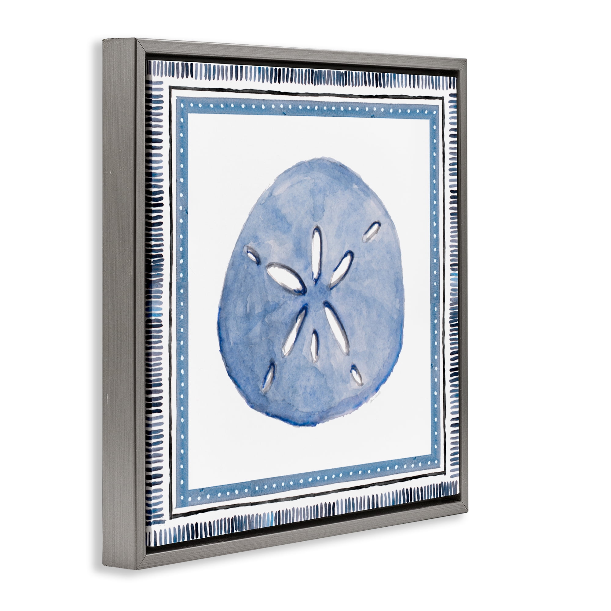Stupell Industries Blue Bordered Sand Dollar Gray Framed Floater Canvas Wall Art, design by Lanie Loreth