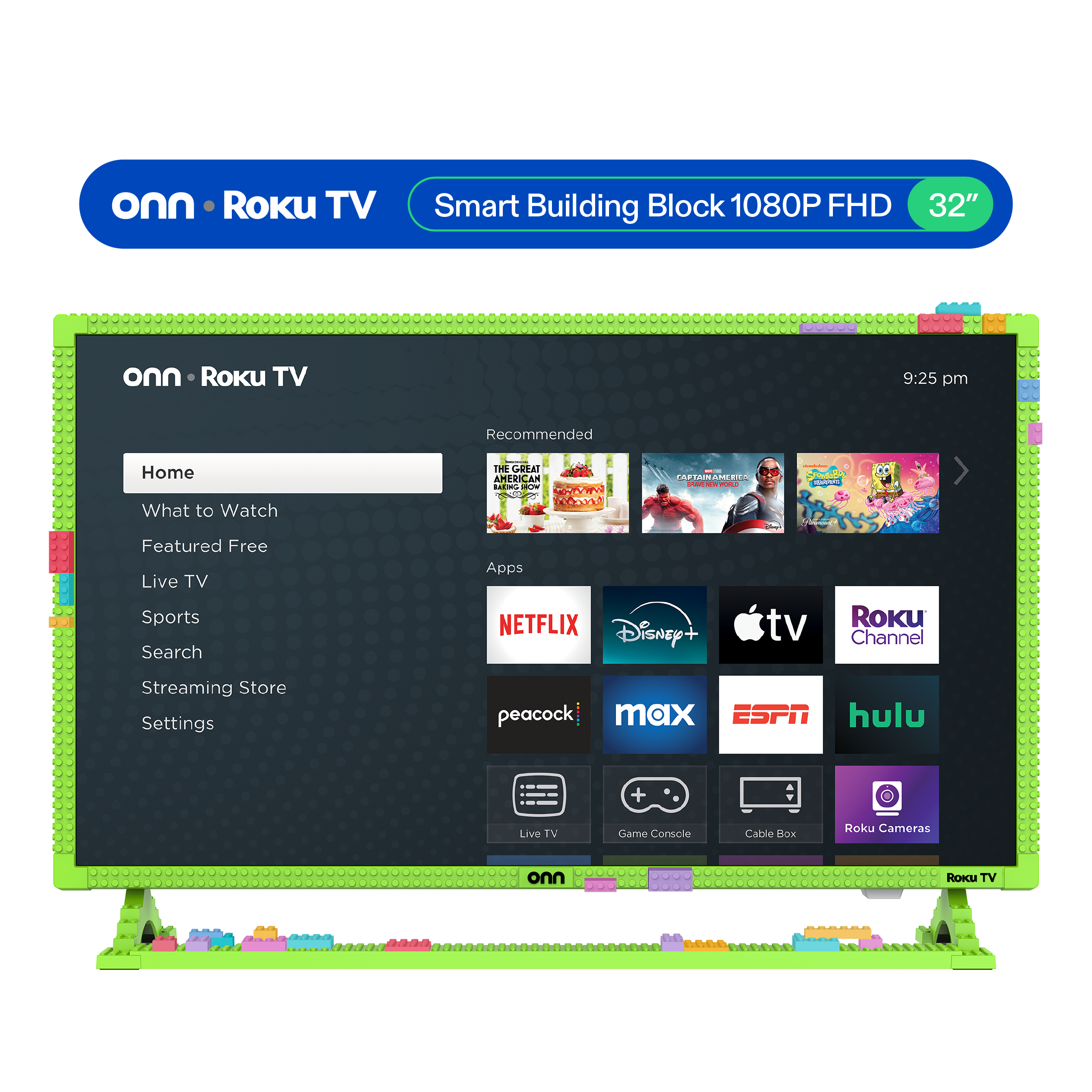 onn 32" 1080P FHD Building Block Smart Roku TV - Green (TVBBGRN36014570)