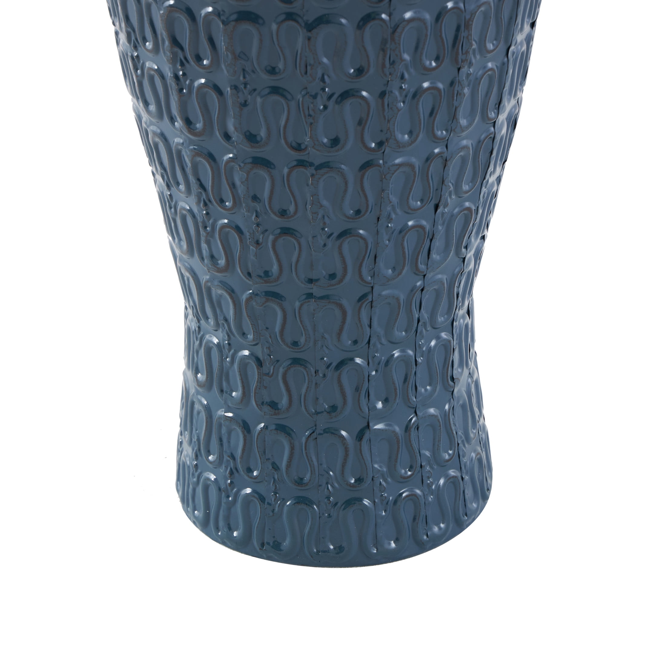 DecMode 24" Dimensional Textured Dark Blue Metal Vase with Wavy Pattern