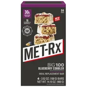 (3 pack) MET-Rx Big 100 High Protein Meal Replacement Bars, Blueberry Cobbler, 30g Protein, 3.52 oz, 4 Count