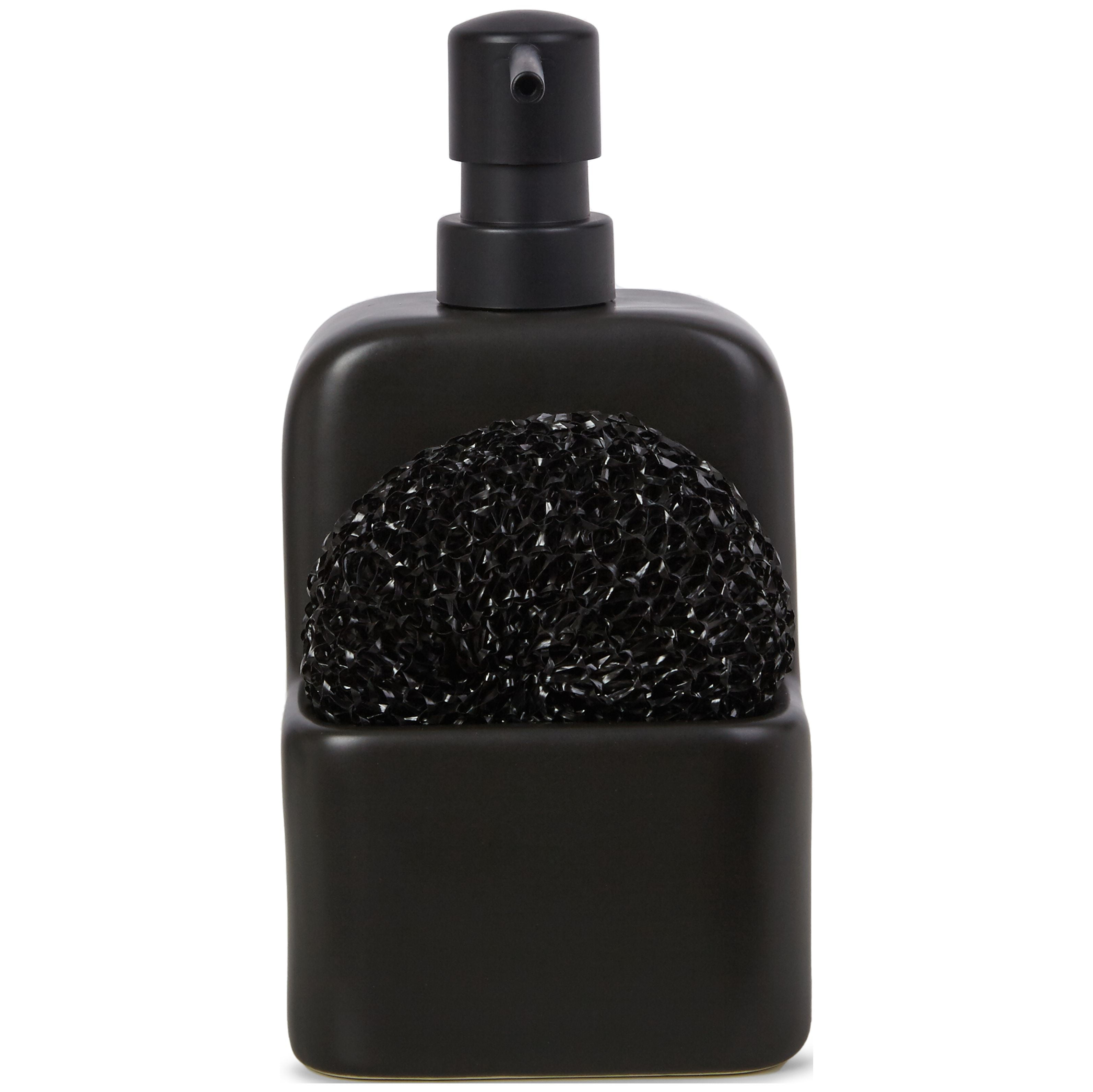 Cisily Black & Gold Soap Dispenser Set - Ceramic Sponge Holder With Instant Dry Tray