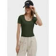 thumbnail image 4 of Women's Summer Scoop Neck Short Sleeve T-Shirts Ribbed Knit Slim Fitted Casual Basic Top, 4 of 6