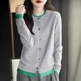thumbnail image 2 of Fiaer Knit Cardigan Sweaters for Women Fall Crew Neck Casual Comfortable Lightweight Fashion Button Down Color Blocking Long Sleeve Tops Grey3 XXL, 2 of 4