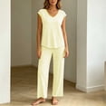 thumbnail image 5 of NominalSnug Women's Pajamas Sets Striped Short-Sleeve Top Wide Leg Pants with Pockets Loungewear Pjs Set, 5 of 8
