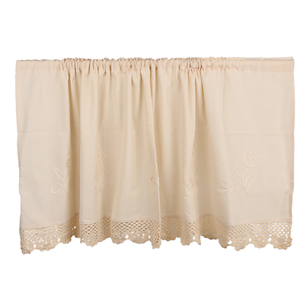 4 Beige 45x150cm MagiDeal Country Rustic Embroidery Home Kitchen Cafe Curtain Tier Short Curtain Valances 