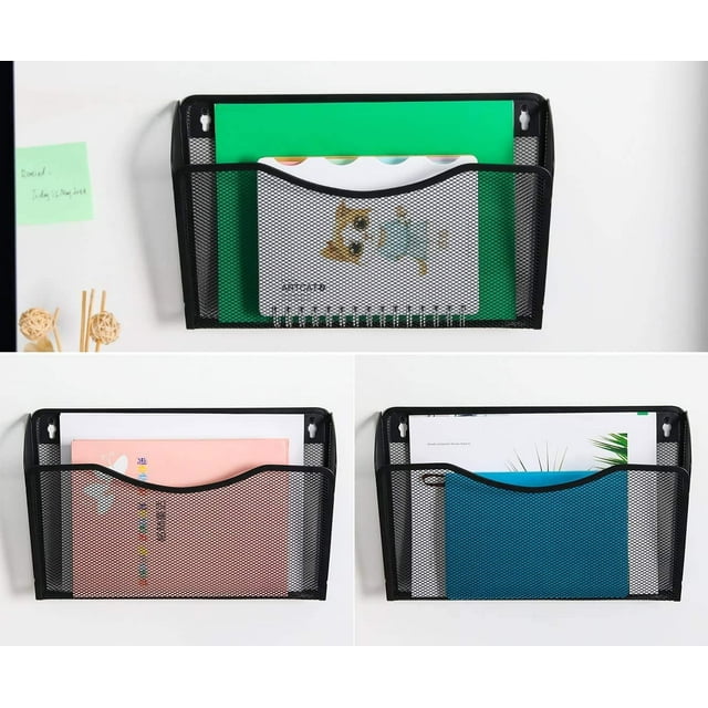 Torubia 3 Pack Mesh Wall Mounted File Holder Hanging Wall File Organizers for Home and Office,Black
