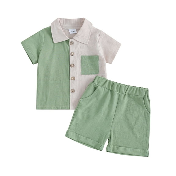 Bagilaanoe 2pcs Toddler Baby Boy Shorts Set Contrast Color Short Sleeve Shirt Tops Shorts 6M 12M 18M 24M 3T 4T Kids Casual Summer Clothes