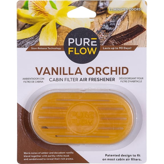 PUREFLOW Cabin Filter Air Freshener with Odor Eliminator – Fits on Most Car, Truck, and SUV Cabin Air Filters - Vanilla Orchid