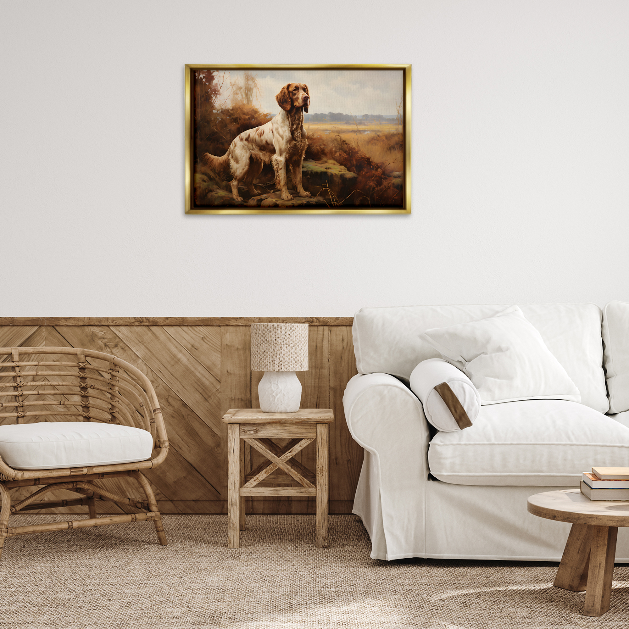 Stupell Industries On The Hunt Scenery Landscape Painting Gold Floater Framed Canvas Art Print Wall Art, 31 x 21