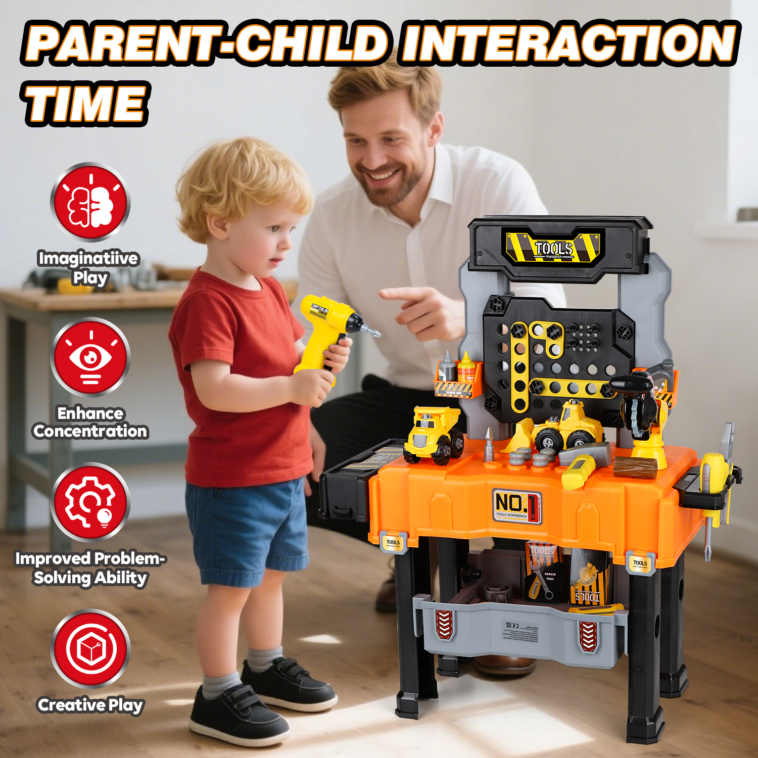 Lehoo Castle Kids Tool Bench with Construction Vehicle photo 2