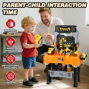 Kids Tool Bench with Construction Vehicle, Realistic Toy Tools Sets with Wrenches, Screwdrivers, Gear Table and Storage, Toddler Tool Bench Learning Gift for Boys Age 2 3 4 5