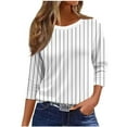 thumbnail image 2 of CLOISE Womens Tees Plus Size Fall Cute Striped Tees Scoop Neck 3/4 Sleeve Tops Oversized Basic Shirts Flowy Clothes White 3XL, 2 of 5