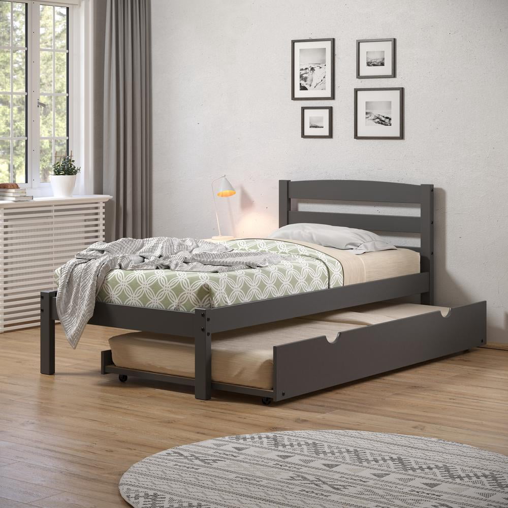 Donco Kids Econo Scandinavian Twin Dark Grey Bed with Twin Trundle
