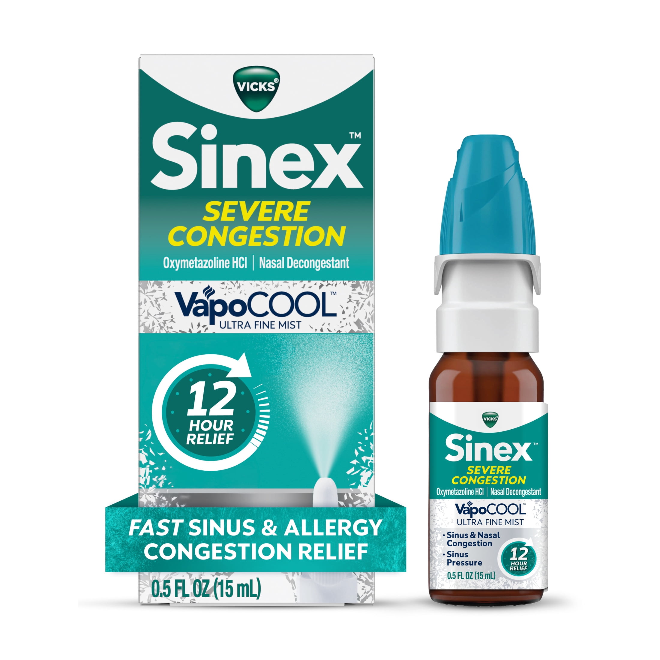 (2 pack) Vicks Sinex SEVERE CONGESTION VapoCOOL Nasal Spray, Sinus Medicine, 0.5 fl oz