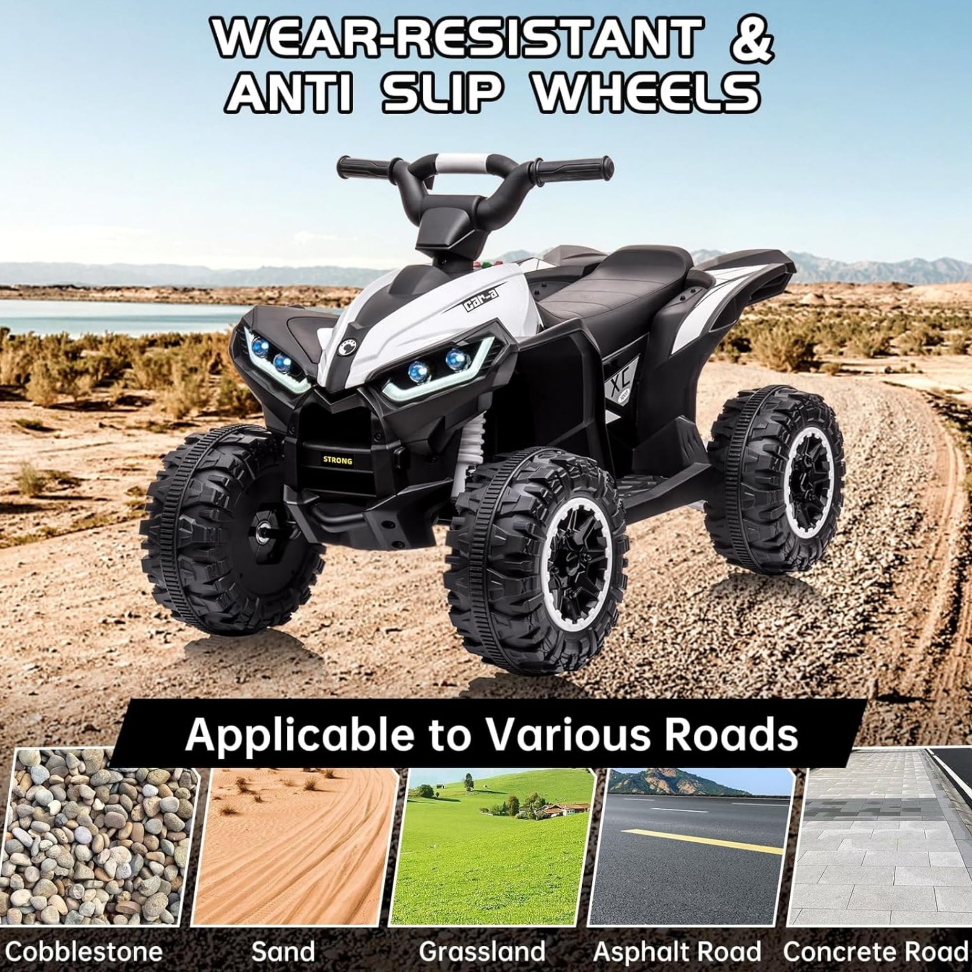 TROPOW Electric Ride On Cars with Remote Control,Kids Ride On ATV 4 Wheeler, Electric Battery-Powered with Remote Control, Music, Horn, Led Lights, USB Port, Treaded Tires