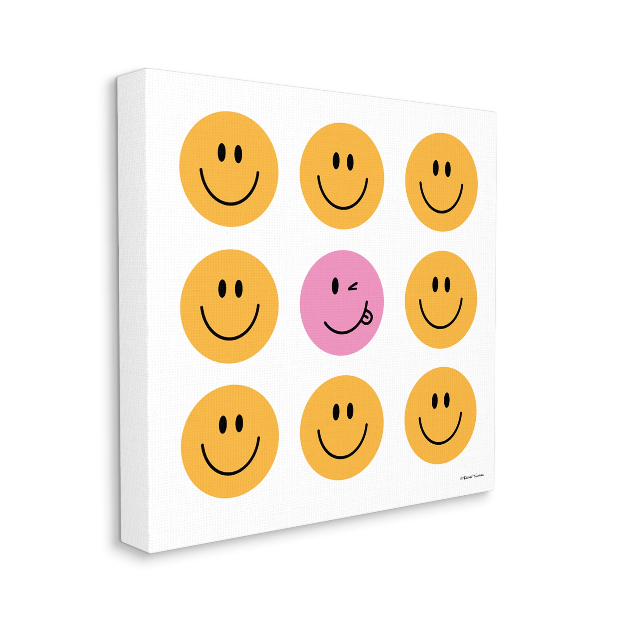 Stupell Industries Pink & Yellow Smiley Faces Art for Kids Painting Gallery Wrapped Canvas Art Print Wall Art, 30 x 30