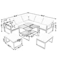 thumbnail image 4 of Metal-Framed Outdoor Sectional Sofa with Coffee Table, Modern Industrial Patio Sofa Set with 2 Loveseat,1 Single Chair,1 Table and 2 Bench, Upholstered Sofa Couch for Garden Pool, White, 4 of 7