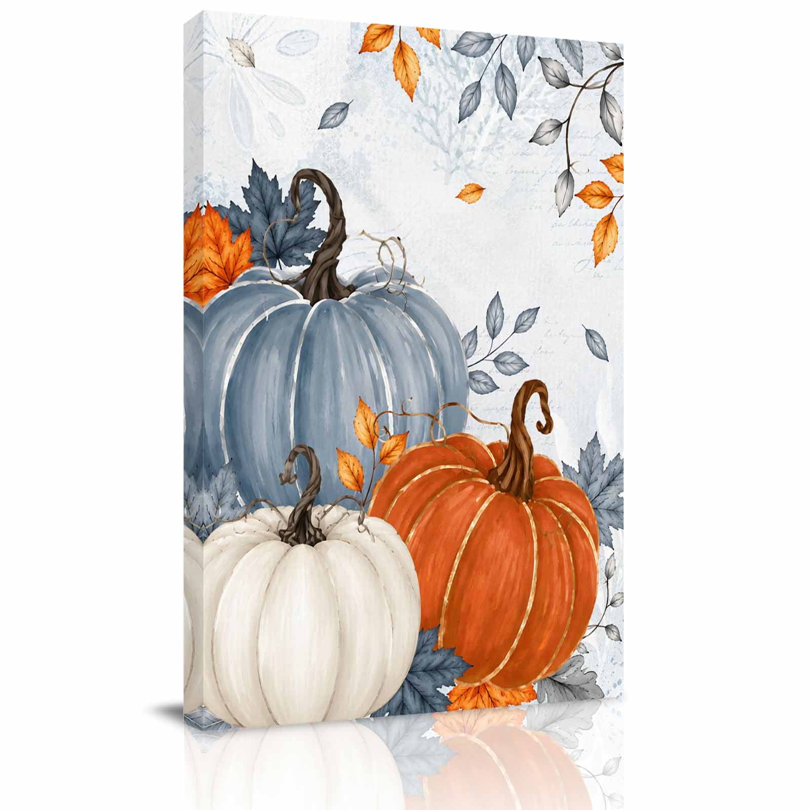 Canvas Wall Art Orange Blue Fall Framed Canvas Prints for Hallway Living Room Pumpkins Botanical Thanksgiving Harvest Extra Large Gallery Wrapped Wall Decor for Home Office Gifts 20 x30