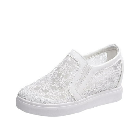 

Tangnade Women Sports Shoes Wedges Solid Color Lace Flower Mesh Ladies Casual Sneakers Shoes For Women