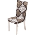 thumbnail image 1 of Stretch Dining Chair Covers Removable Washable Spandex Slipcovers Chair Protective Covers (1 Pcs, Brown Baroque), 1 of 8