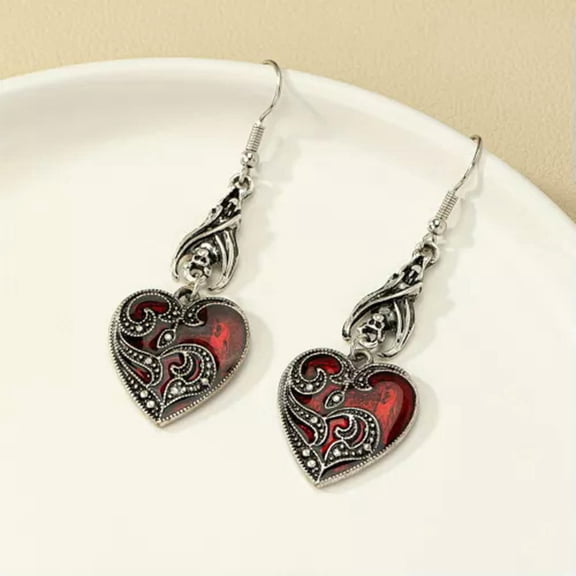 HOOUN Bat Red Heart Design Dangle Earrings Retro Gothic Halloween Jewelry Female Gifts-01#Red Bat