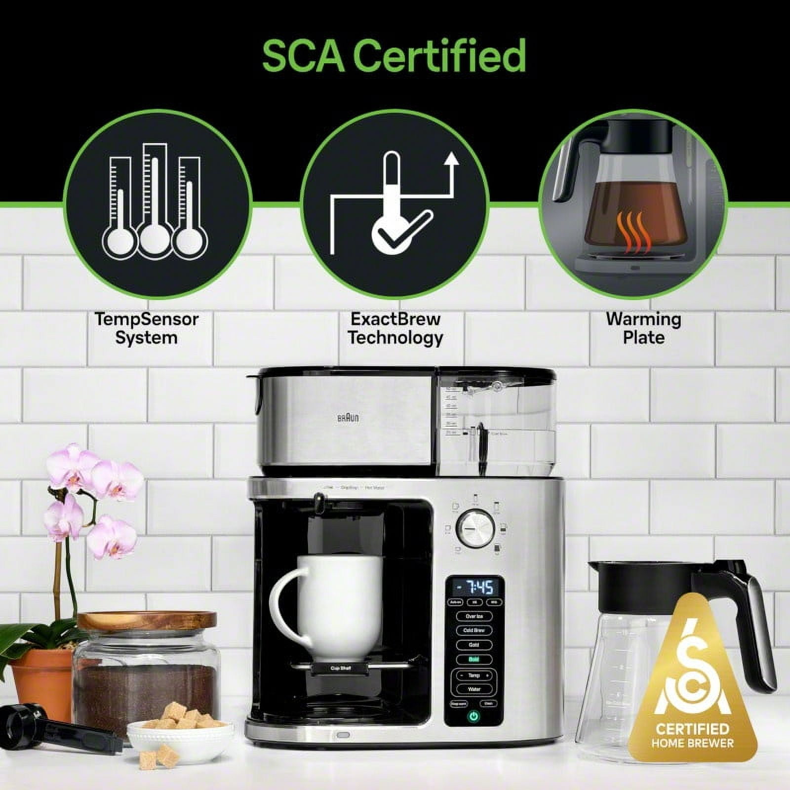 Braun MultiServe Plus 10- Cup Pod Free Drip Coffee Maker, 7 Brew Sizes / Hot & Cold Brew & Hot Water for Tea, Stainless steel KF9370SI