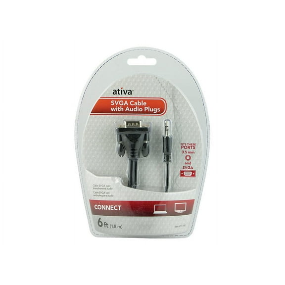Ativa® 6' VGA/SVGA Video Cable Plus Audio, Black