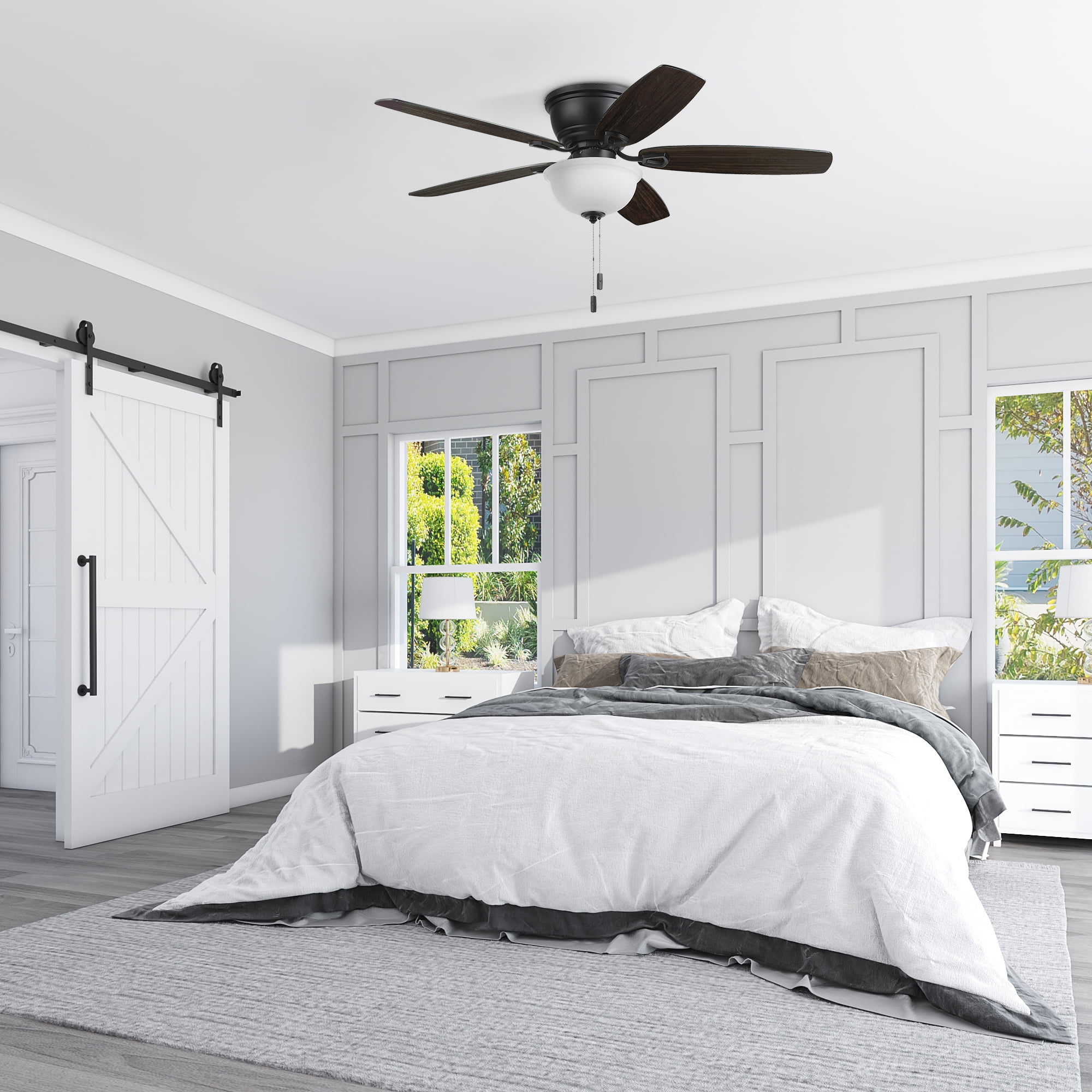 Honeywell Rockford 52" Traditional Black Indoor Ceiling Fan with Light, Pull Chains & Reversible Motor