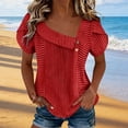 thumbnail image 5 of Otvok Womens Short Sleeve Summer T-Shirts Square Neck Button Blouse Dressy Casual Asymmetrical Tunic Tops, 5 of 6