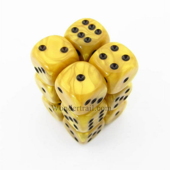 Gold Marbleized Deluxe Dice with Black Pips D6 16mm (5/8in) Pack of 12 Koplow Games