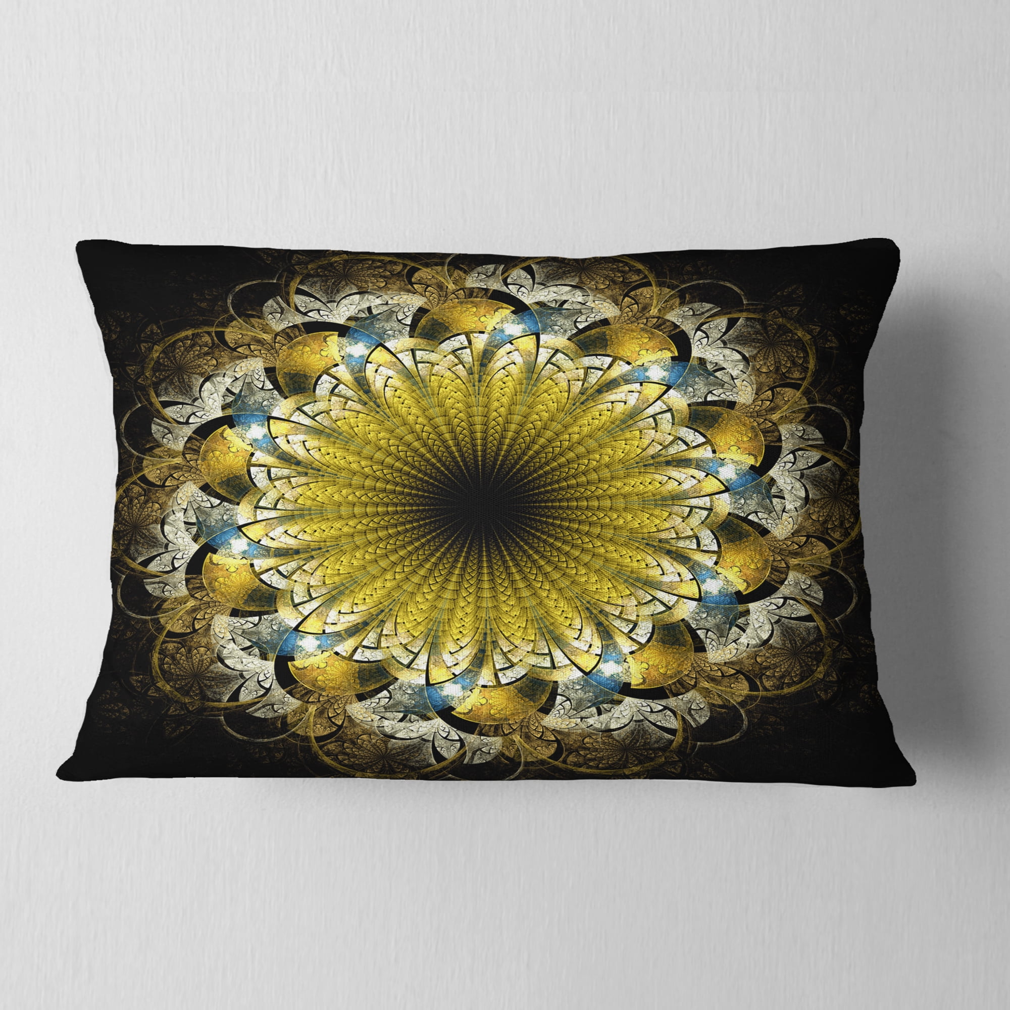Designart Dark Yellow Fractal Flower - Abstract Throw Pillow - 12x20