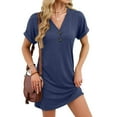 thumbnail image 2 of gakvbuo Summer Dress For Women Mini Dress Wrap Dress Women's Casual Solid Color V-Neck Short Sleeve Wedding Duest Dresses Short Sleepshirts, 2 of 9