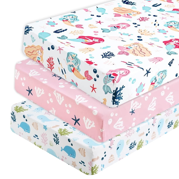 Paquete de 3 sábanas ajustables para cuna PHF, diseño de sirena, 71 x 132 cm, blandas