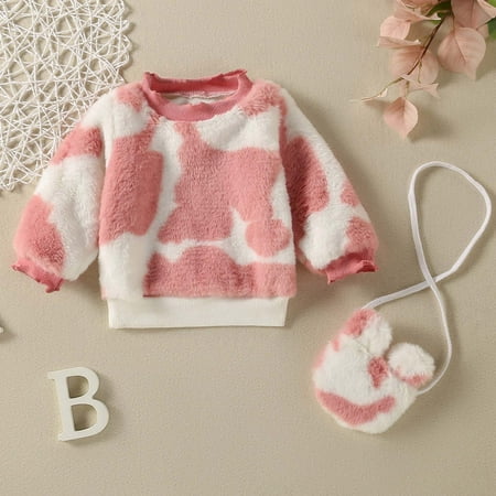 

XMMSWDLA Deals Clearance Baby Outerwear Newborn Baby Girls Long Sleeve Outfit Cute Infant Fall Clotheses With Shoulder Bag Oversized Crewneck Onesie Tie Sweatshirt Clothes