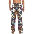 thumbnail image 4 of Cotton Mens PJ Pajama Pants Bottoms Waistband Sleepwear with Pockets Skulls and Flower, 4 of 7