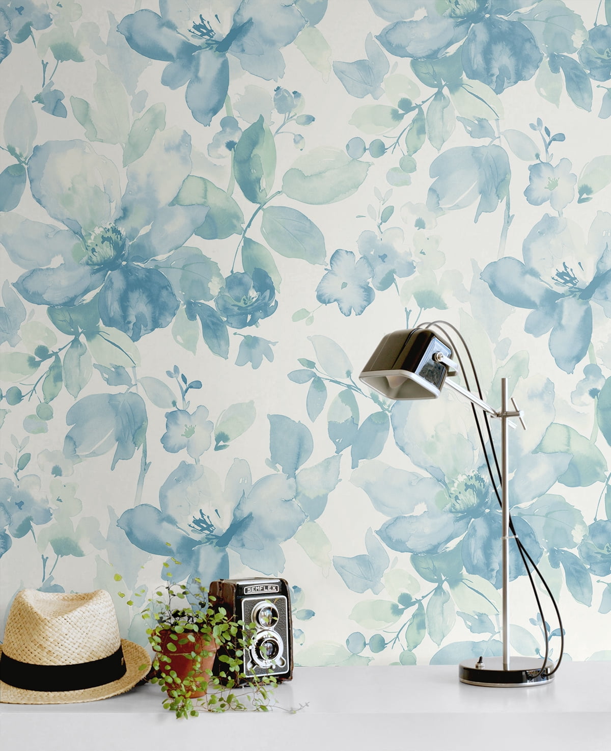 NextWall  Watercolor Flower Peel and Stick Wallpaper 20.5 in. W x 18 ft. L - Seaglass