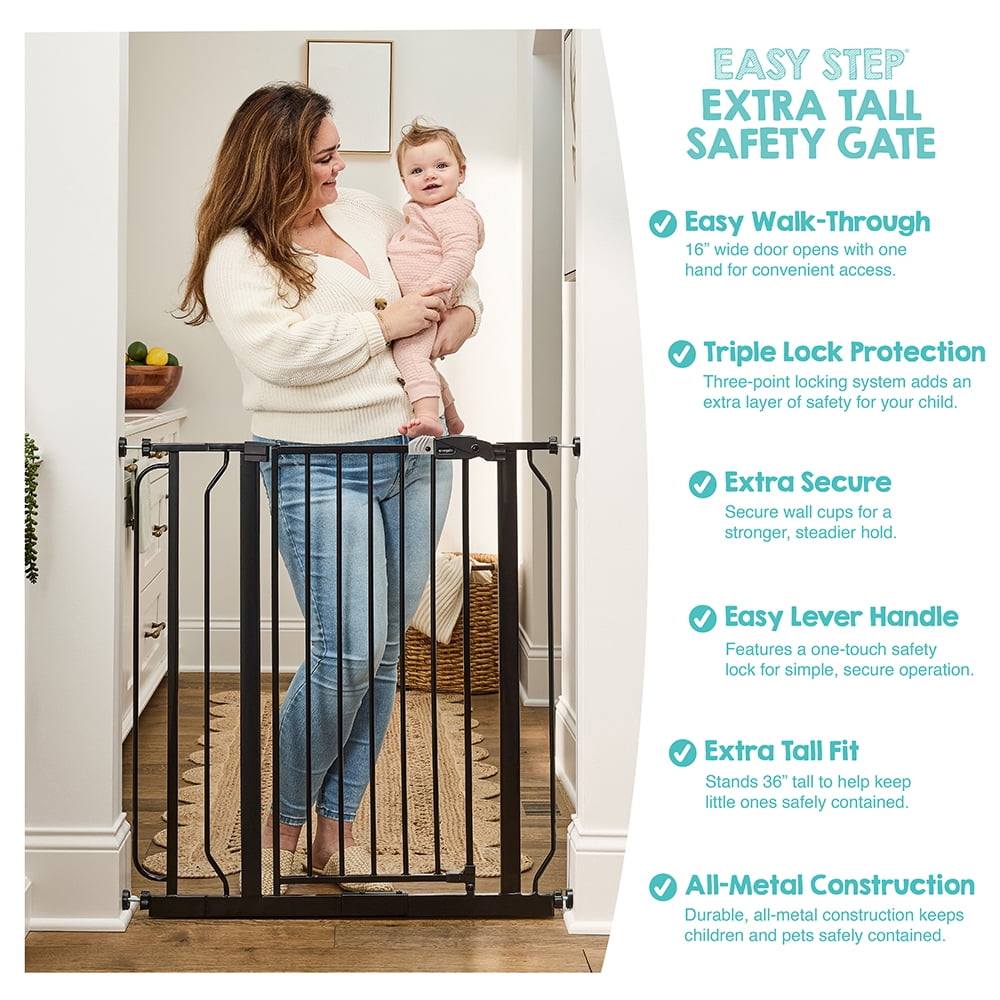 Regalo Easy Step Extra Tall Walk Thru Baby Safety Gate, Fits Openings 29-36.5 Inches, Black