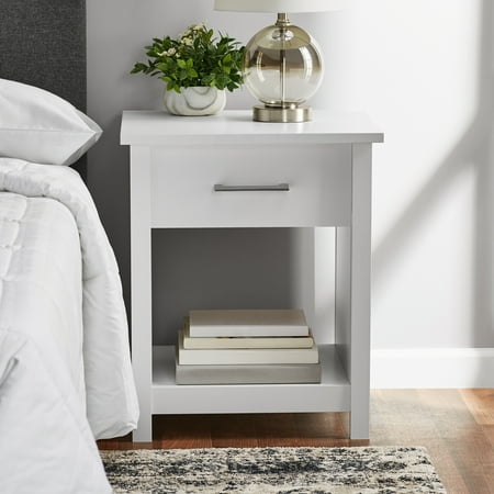 Mainstays Hillside Nightstand with Drawer  White Finish