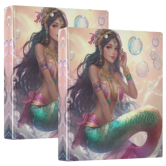 Iauyy PVC Round Ring Binders, 200 Page Capacity, 2 Pack，Beautiful Mermaid