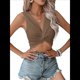 thumbnail image 2 of Top Corto Sin Mangas con Cuello en V y Tirantes Finos de Punto Acanalado para Mujer Marrón XL, 2 of 9