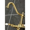 thumbnail image 2 of Kingston Brass KS1247PL Heritage Double-Handle Wall-Mount Bridge Kitchen Faucet, Brushed Brass, 2 of 7